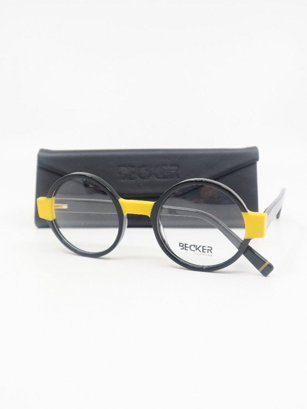 Becker BL 2835 47mm Black & Yellow, Round Trendy Fashion Italian New Eyeglasses.